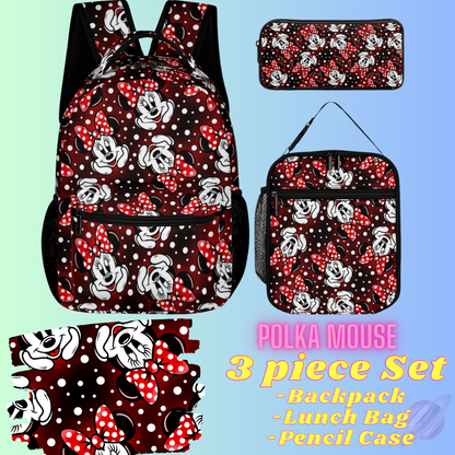 POLKA MOUSE-3 PIECE BACKPACK SET-PREORDER CLOSING 7/3