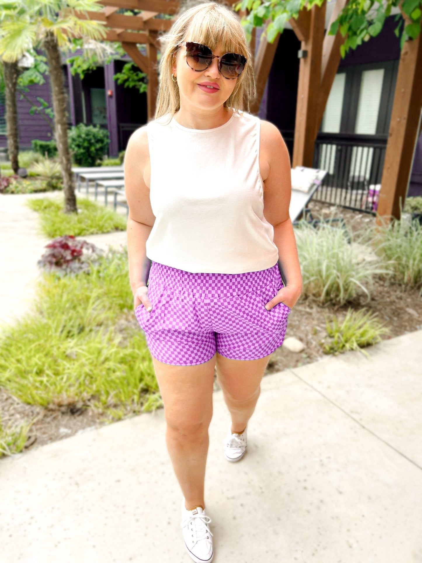 PREORDER Checkered Tummy Control Athletic Shorts with Pockets 7/25 - Girl Code Couture