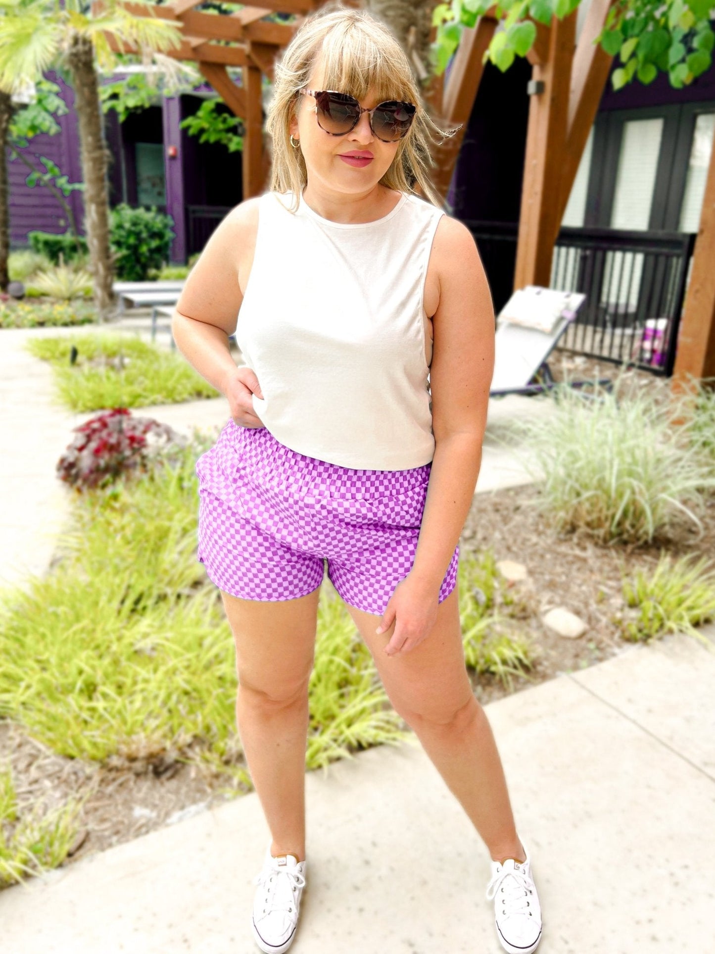 PREORDER Checkered Tummy Control Athletic Shorts with Pockets 7/25 - Girl Code Couture