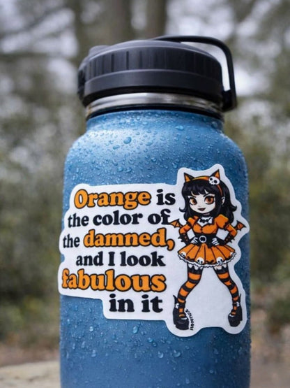 "Orange is My Favorite Color" Goth Creepy Cute Vinyl Sticker (3"x2")