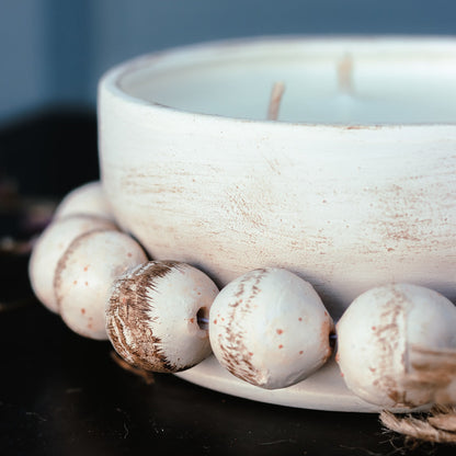 3 Wick Handmade Beaded Pottery Soy Candle with Tassel
