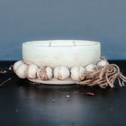 3 Wick Handmade Beaded Pottery Soy Candle with Tassel