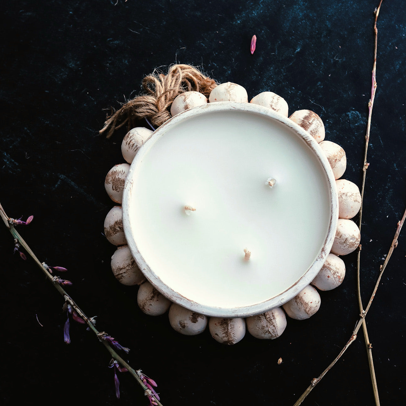 3 Wick Handmade Beaded Pottery Soy Candle with Tassel