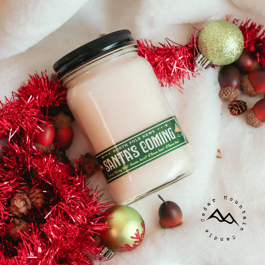 Elf Santa's Coming 13 oz Mason Jar Soy Candle - Winter Scents