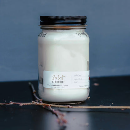 13 oz Mason Jar Soy Candle - Sea Salt & Orchid