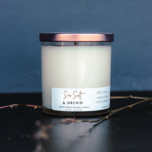Sea Salt & Orchid - 9 oz Whiskey Glass Candle