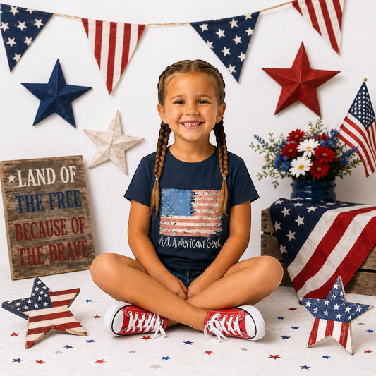 All American Girl Patriotic Youth and Toddler Graphic Tee