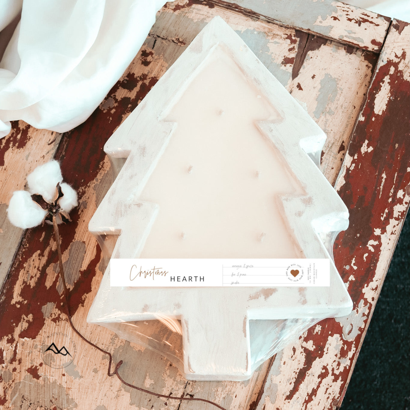 5 Wick White Wood Tree Bowl Candle - Christmas Hearth