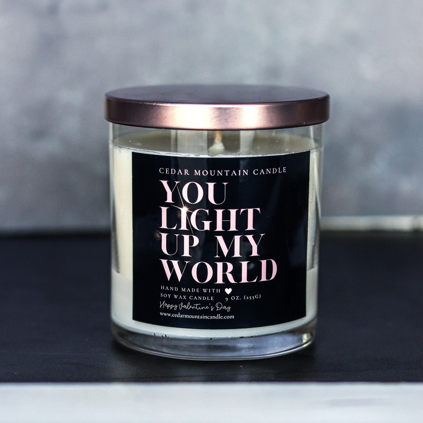 You Light Up My World - Valentine's Day Soy Candle - 9 oz Whiskey Glass Jar - Choose Your Scent