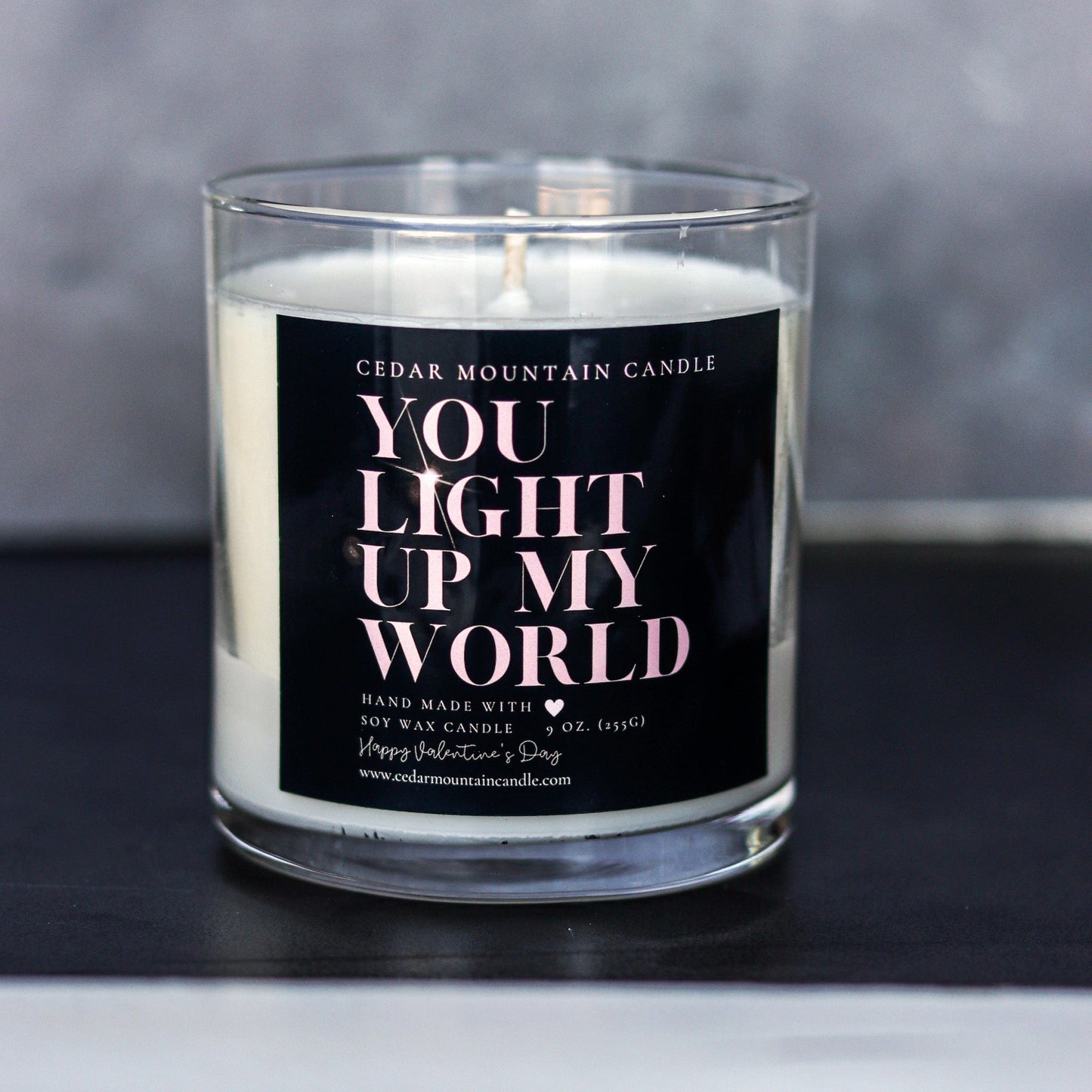 You Light Up My World - Valentine's Day Soy Candle - 9 oz Whiskey Glass Jar - Choose Your Scent